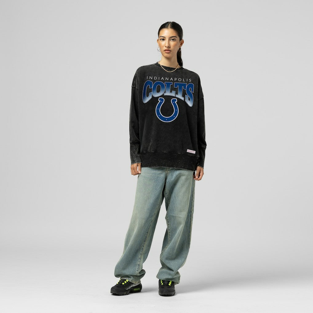 Indianapolis Colts Mitchell & Ness Women's Delineate Mineral Wash Crewneck Sweatshirt