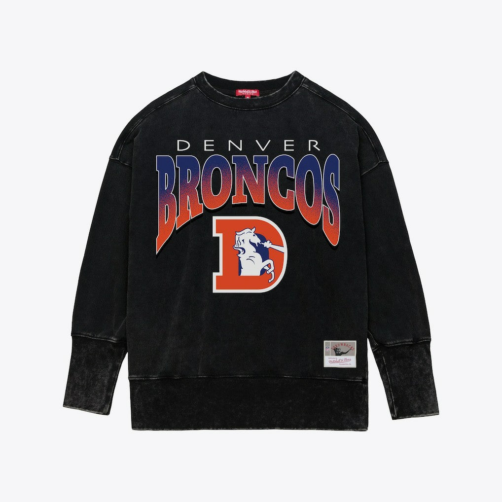 Denver Broncos Mitchell & Ness Women's Delineate Mineral Wash Crewneck Sweatshirt