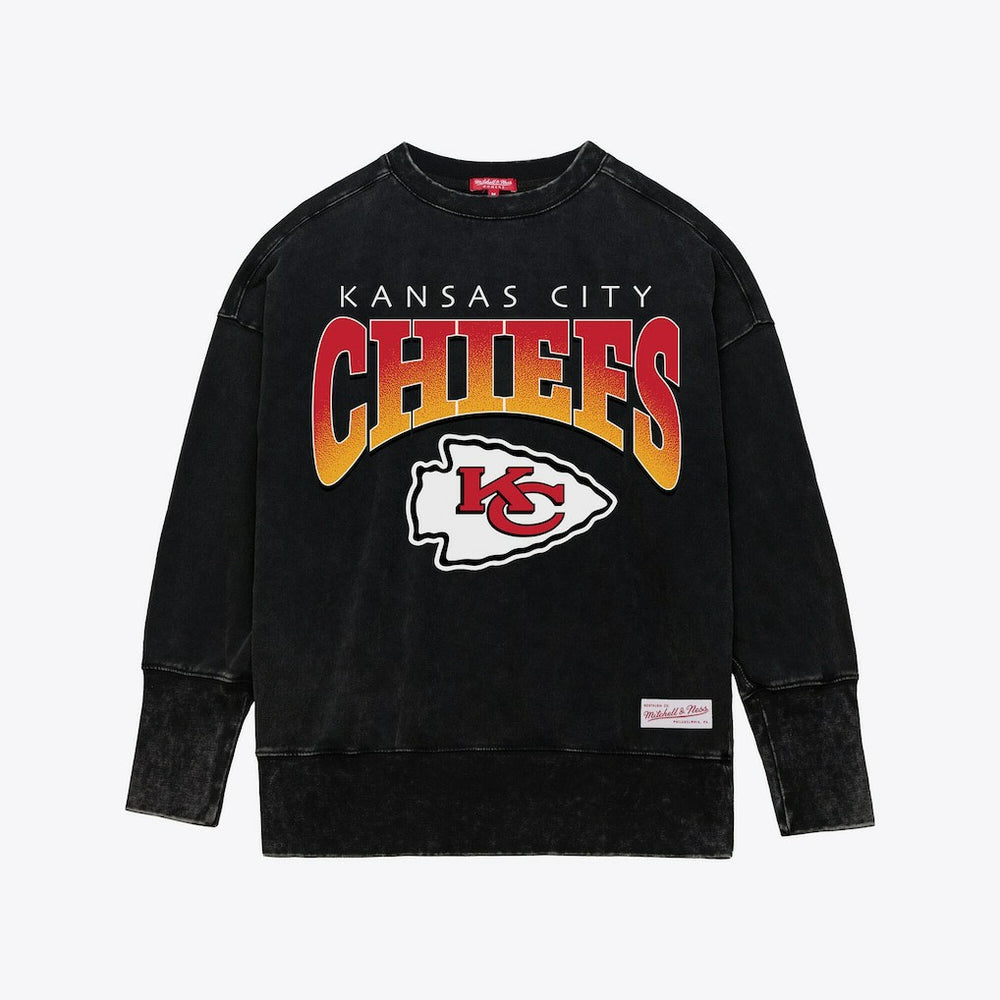 Kansas City Chiefs Mitchell & Ness Women's Delineate Mineral Wash Crewneck Sweatshirt