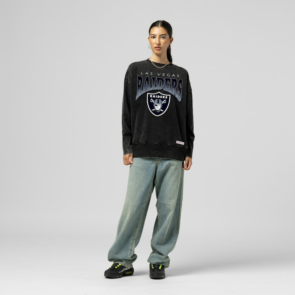 Las Vegas Raiders Mitchell & Ness Women's Delineate Mineral Wash Crewneck Sweatshirt