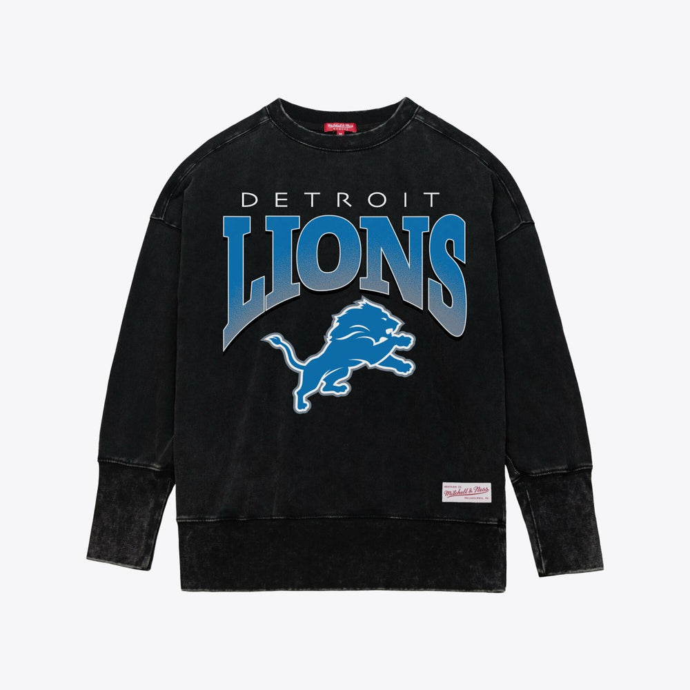 Detroit Lions Mitchell & Ness Women's Delineate Mineral Wash Crewneck Sweatshirt