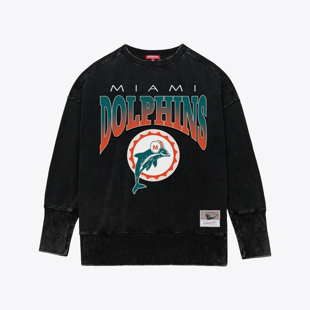 Miami Dolphins Mitchell & Ness Women's Delineate Mineral Wash Crewneck Sweatshirt