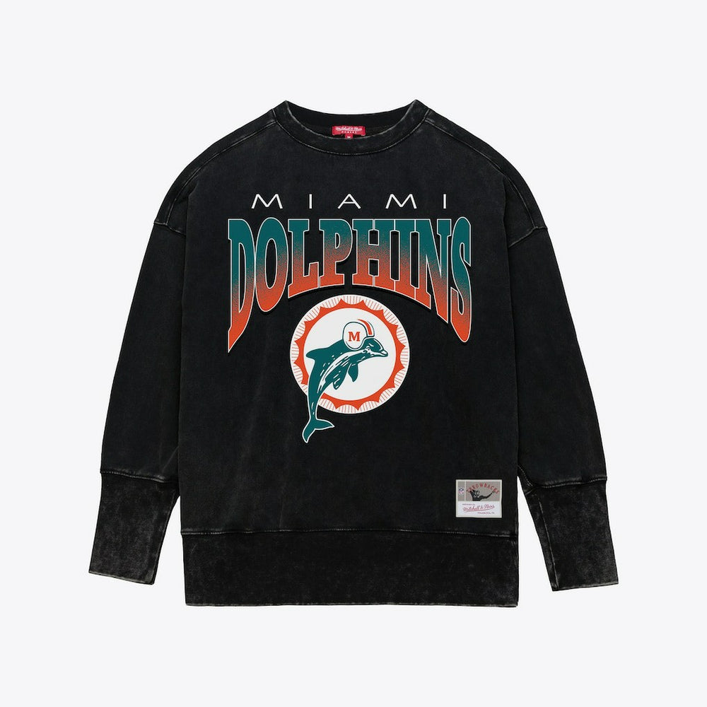 Miami Dolphins Mitchell & Ness Women's Delineate Mineral Wash Crewneck Sweatshirt