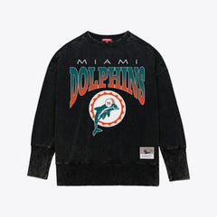 Miami Dolphins Mitchell & Ness Women's Delineate Mineral Wash Crewneck Sweatshirt