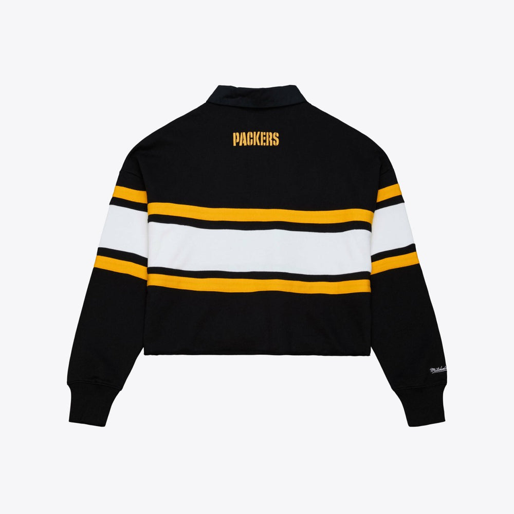 Green Bay Packers Mitchell & Ness Women's Cropped Long Sleeve Rugby Polo