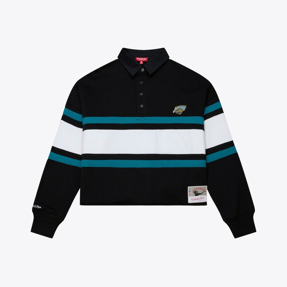 Jacksonville Jaguars Mitchell & Ness Women's Throwback Cropped Long Sleeve Rugby Polo