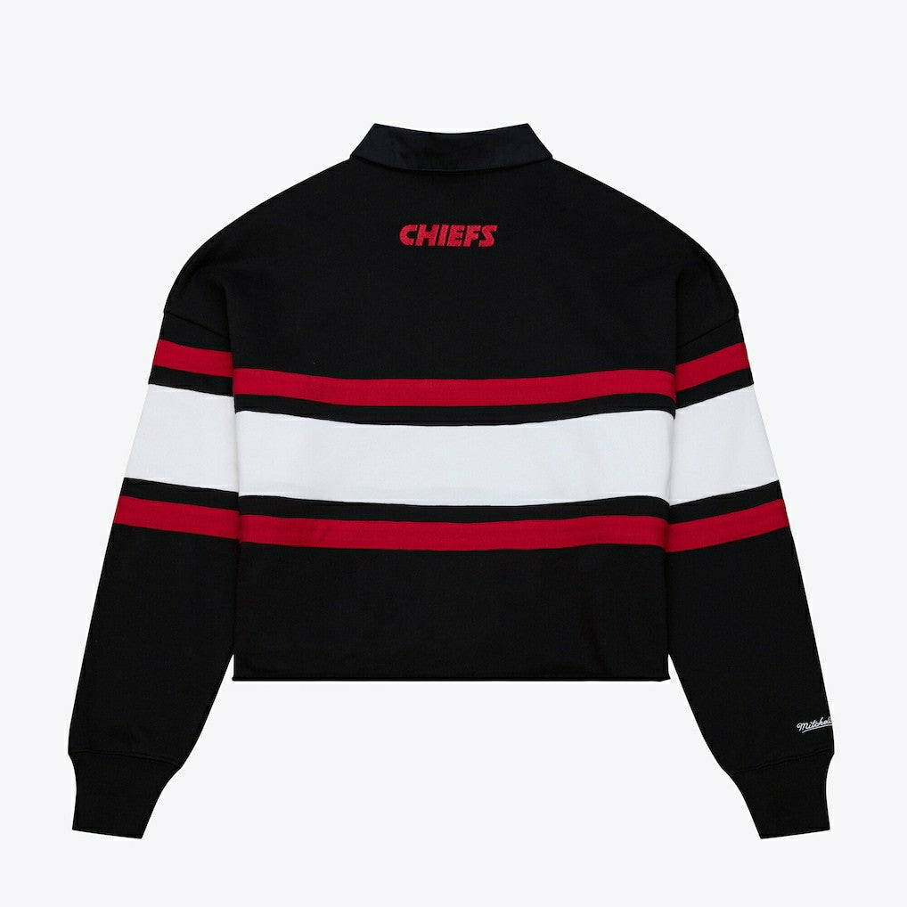 Kansas City Chiefs Mitchell & Ness Women's Cropped Long Sleeve Rugby Polo