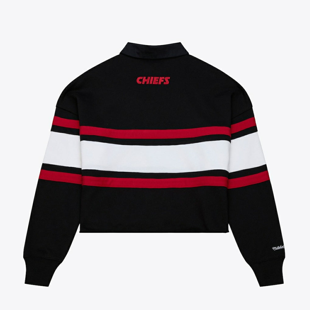 Kansas City Chiefs Mitchell & Ness Women's Cropped Long Sleeve Rugby Polo