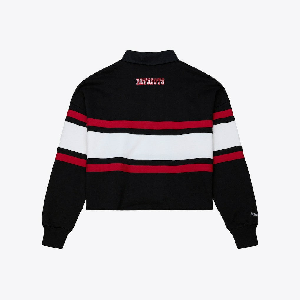 New England Patriots Mitchell & Ness Women's Throwback Cropped Long Sleeve Rugby Polo
