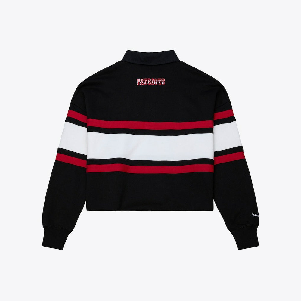 New England Patriots Mitchell & Ness Women's Throwback Cropped Long Sleeve Rugby Polo