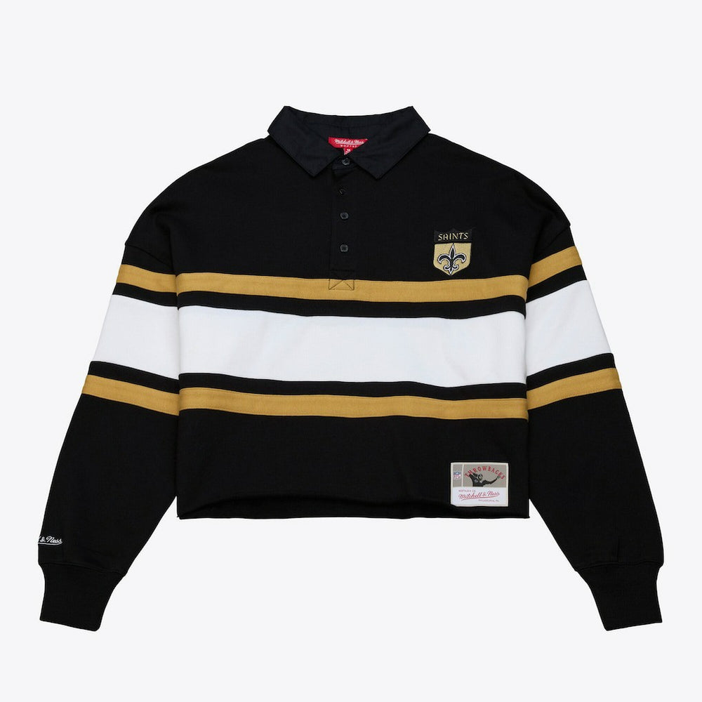 New Orleans Saints Mitchell & Ness Women's Cropped Long Sleeve Rugby Polo