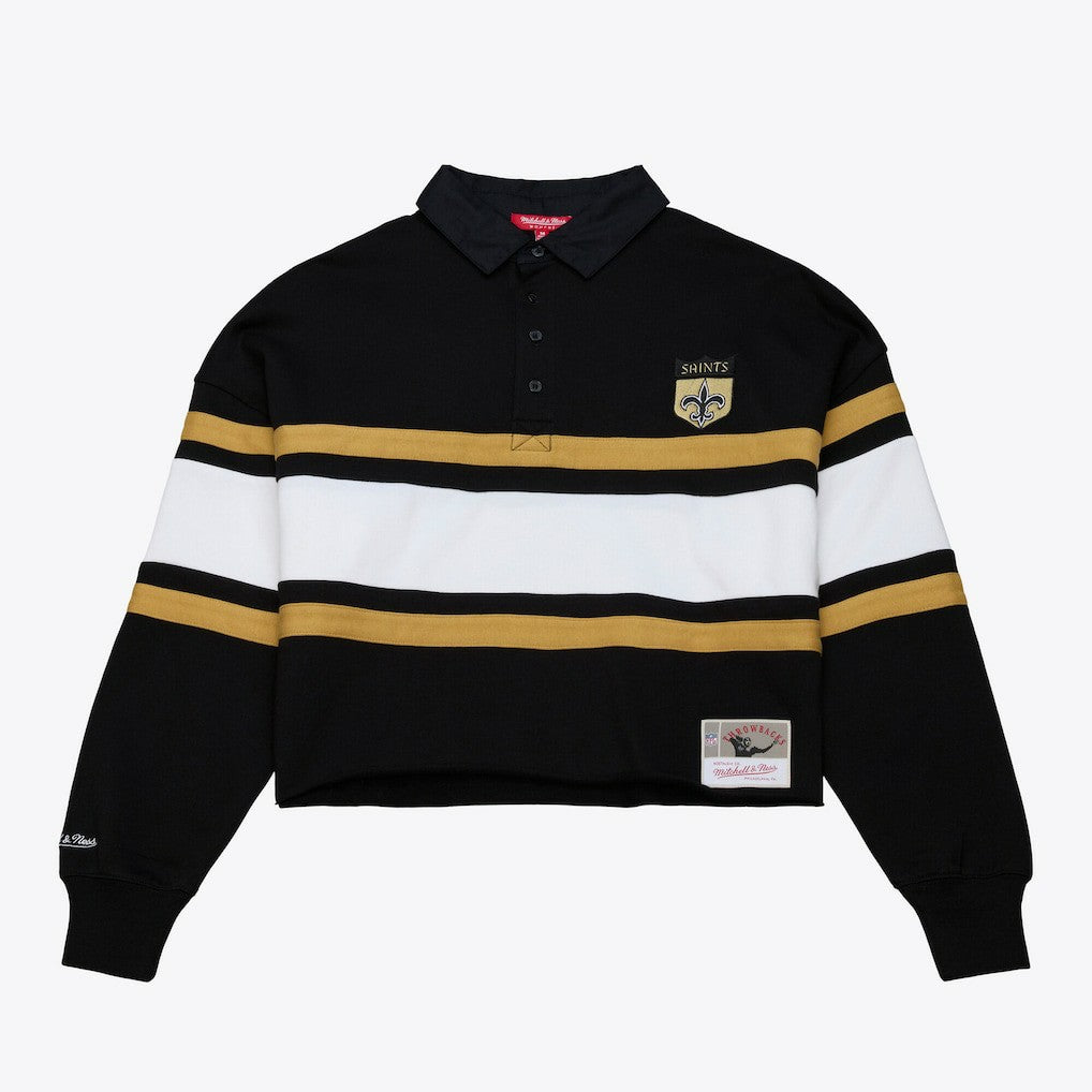 New Orleans Saints Mitchell & Ness Women's Cropped Long Sleeve Rugby Polo
