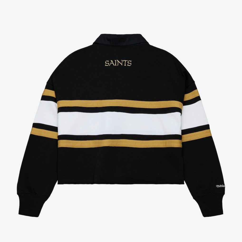 New Orleans Saints Mitchell & Ness Women's Cropped Long Sleeve Rugby Polo
