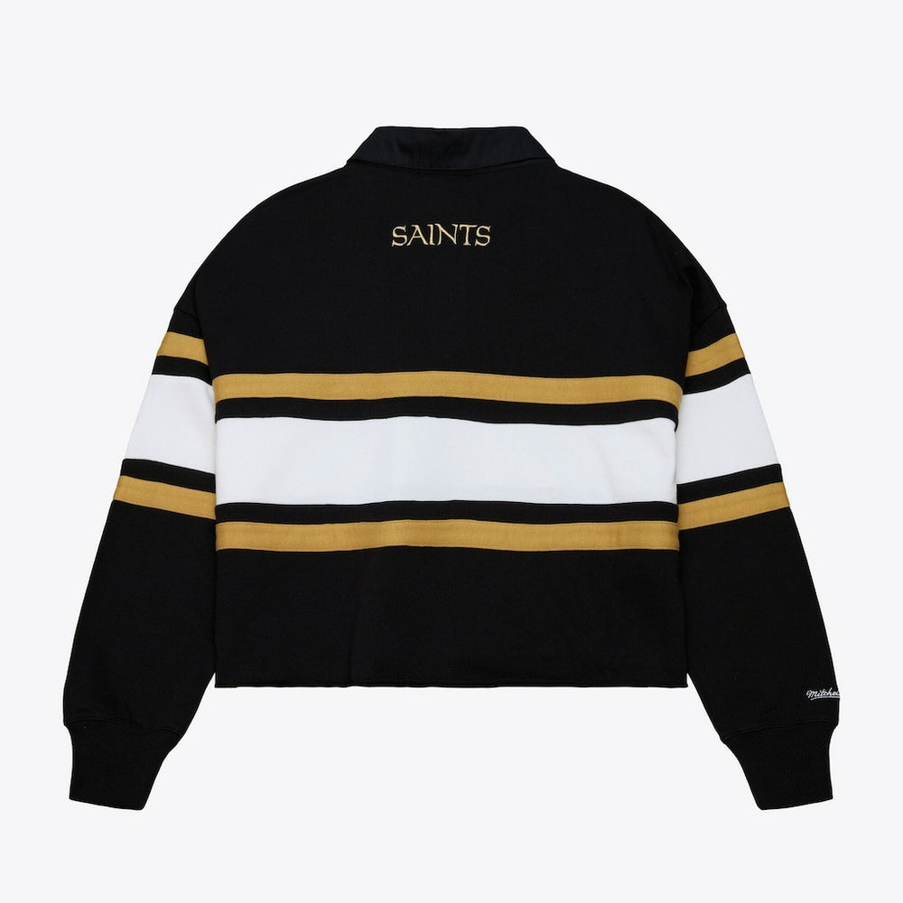 New Orleans Saints Mitchell & Ness Women's Cropped Long Sleeve Rugby Polo