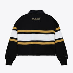 New Orleans Saints Mitchell & Ness Women's Cropped Long Sleeve Rugby Polo