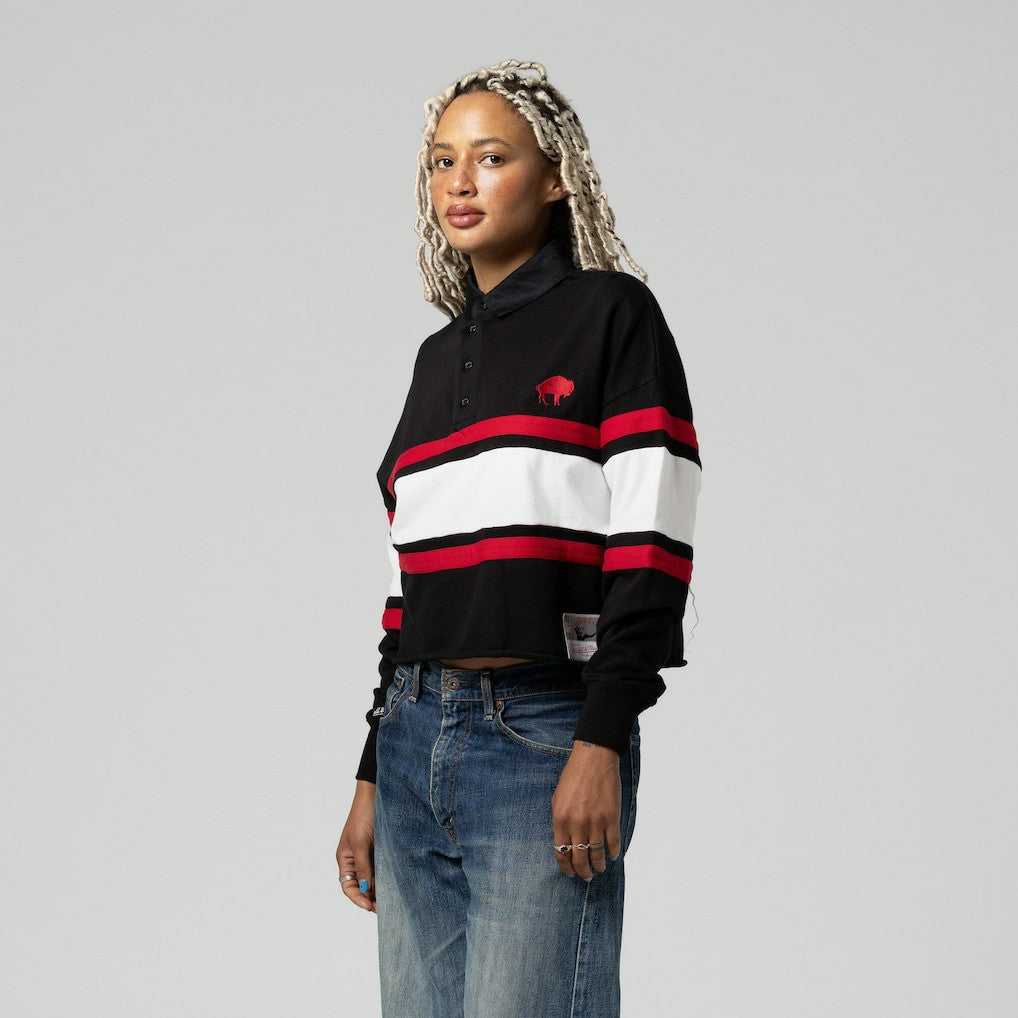 Buffalo Bills Mitchell & Ness Women's Throwback Cropped Long Sleeve Rugby Polo