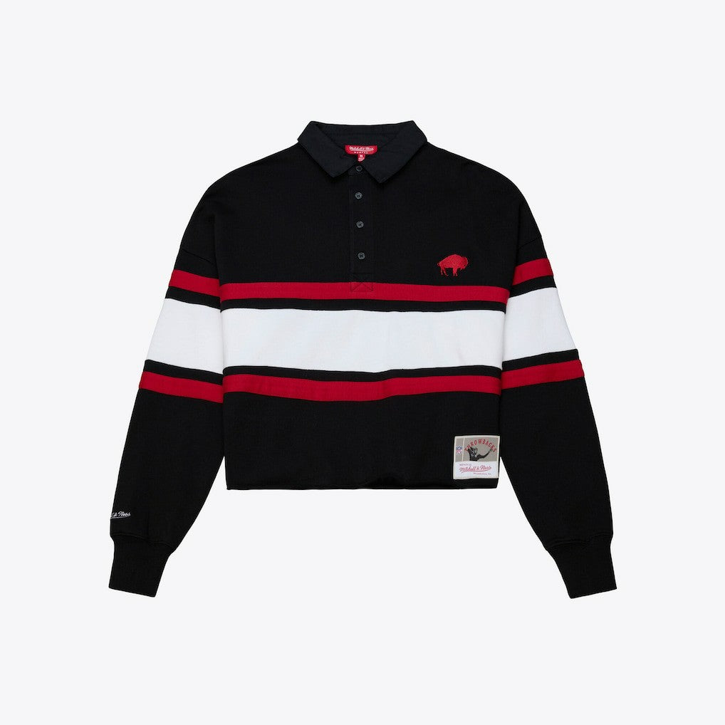Buffalo Bills Mitchell & Ness Women's Throwback Cropped Long Sleeve Rugby Polo