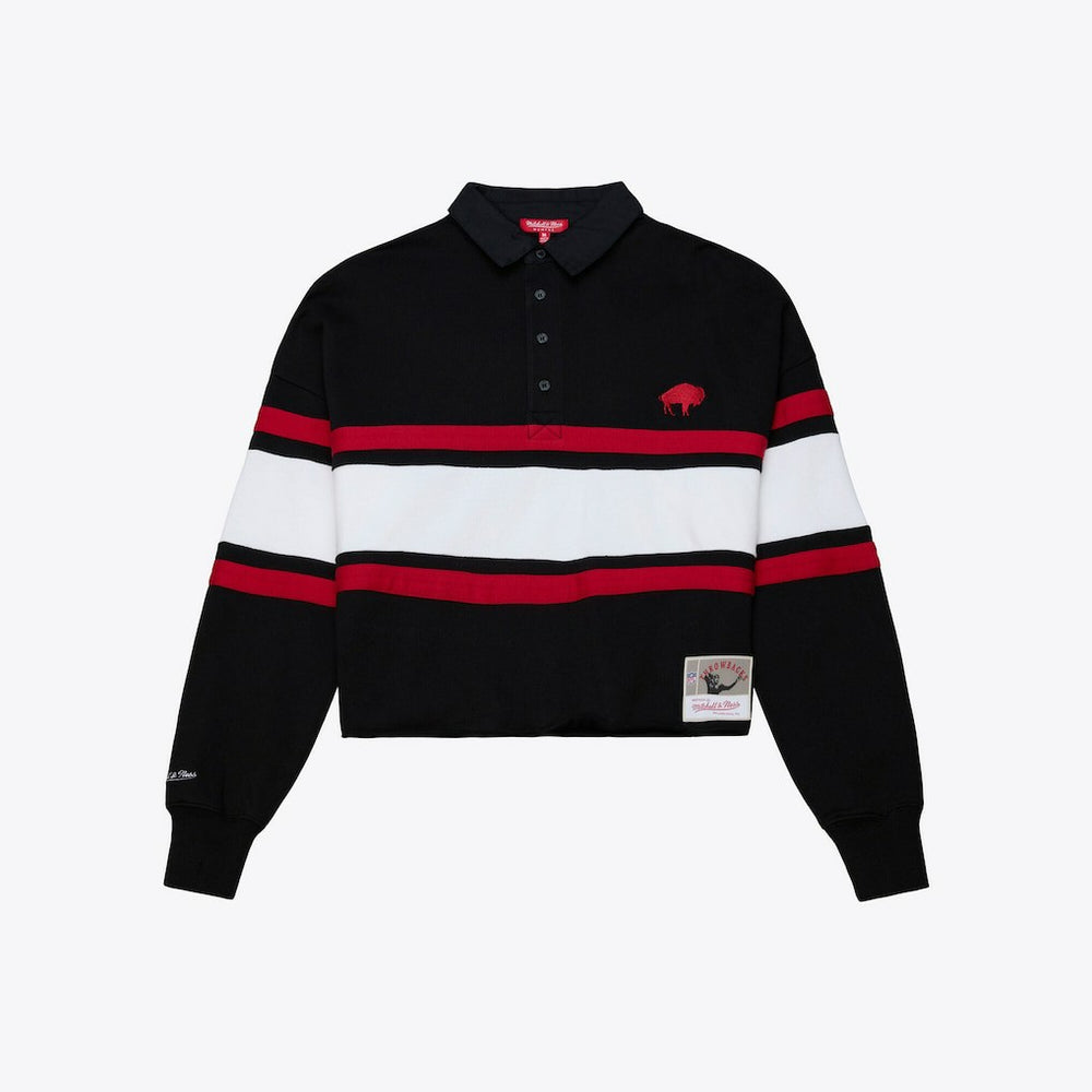 Buffalo Bills Mitchell & Ness Women's Throwback Cropped Long Sleeve Rugby Polo