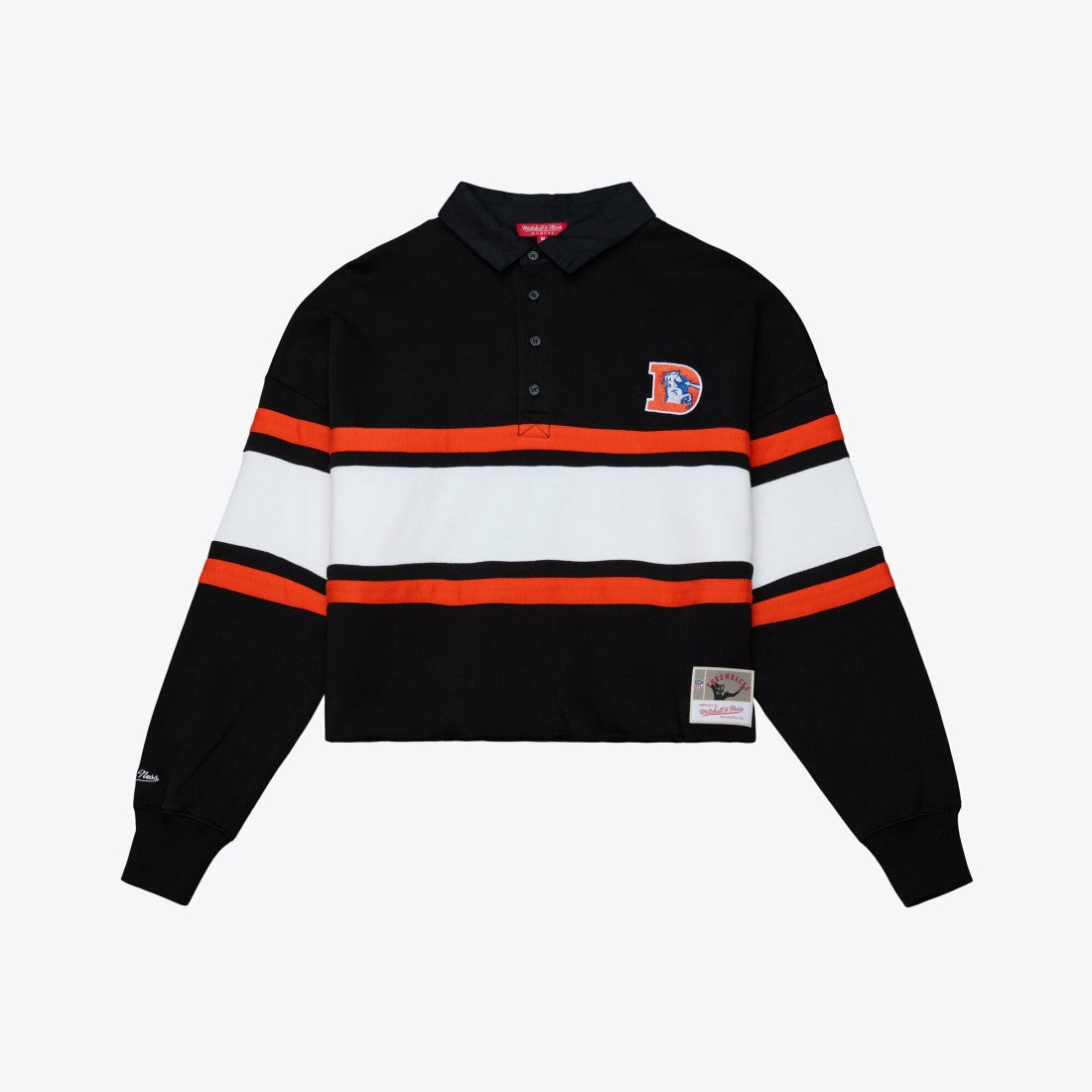 Denver Broncos Mitchell & Ness Women's Throwback Cropped Long Sleeve Rugby Polo