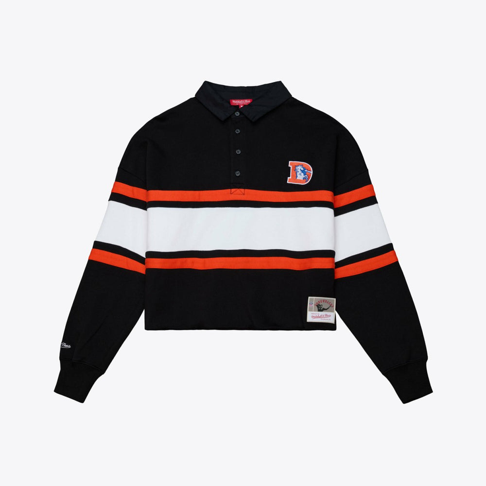 Denver Broncos Mitchell & Ness Women's Throwback Cropped Long Sleeve Rugby Polo