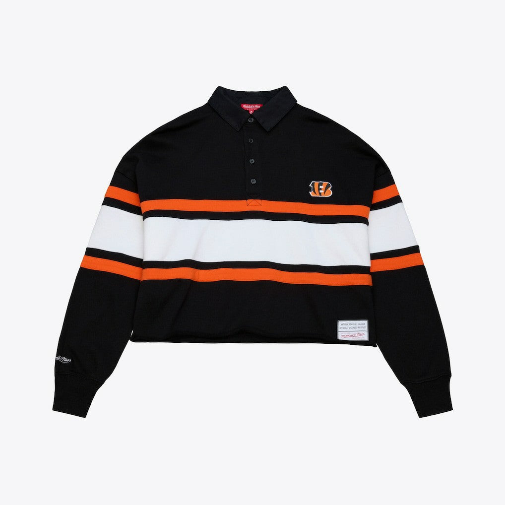 Cincinnati Bengals Mitchell & Ness Women's Cropped Long Sleeve Rugby Polo