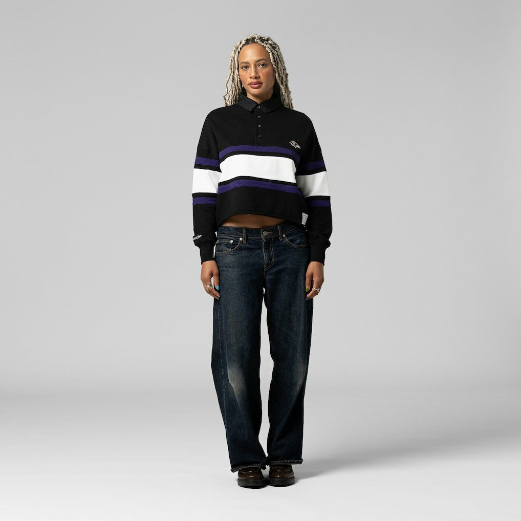 Baltimore Ravens Mitchell & Ness Women's Cropped Long Sleeve Rugby Polo