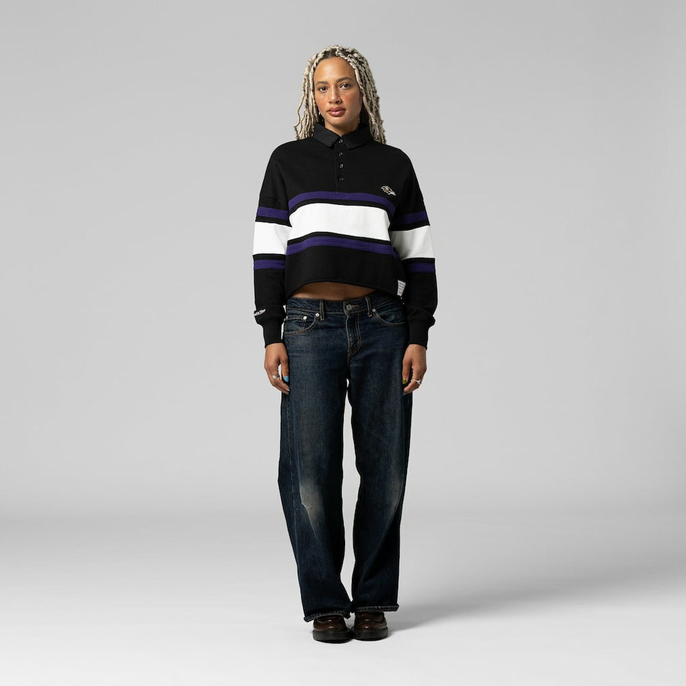 Baltimore Ravens Mitchell & Ness Women's Cropped Long Sleeve Rugby Polo