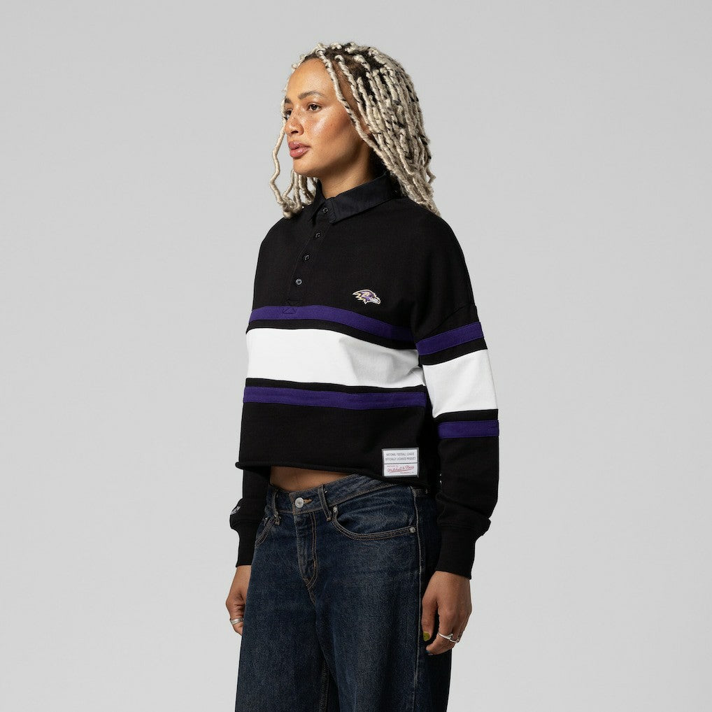 Baltimore Ravens Mitchell & Ness Women's Cropped Long Sleeve Rugby Polo