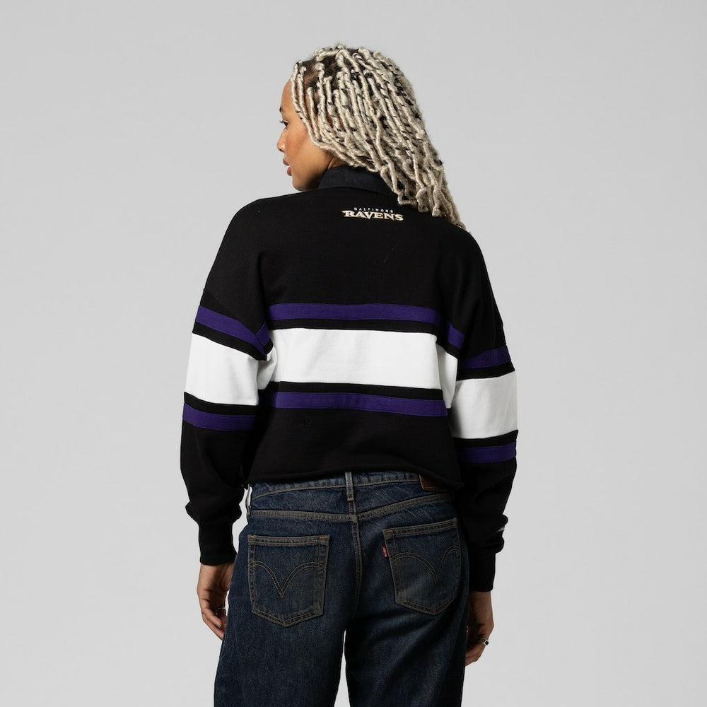 Baltimore Ravens Mitchell & Ness Women's Cropped Long Sleeve Rugby Polo