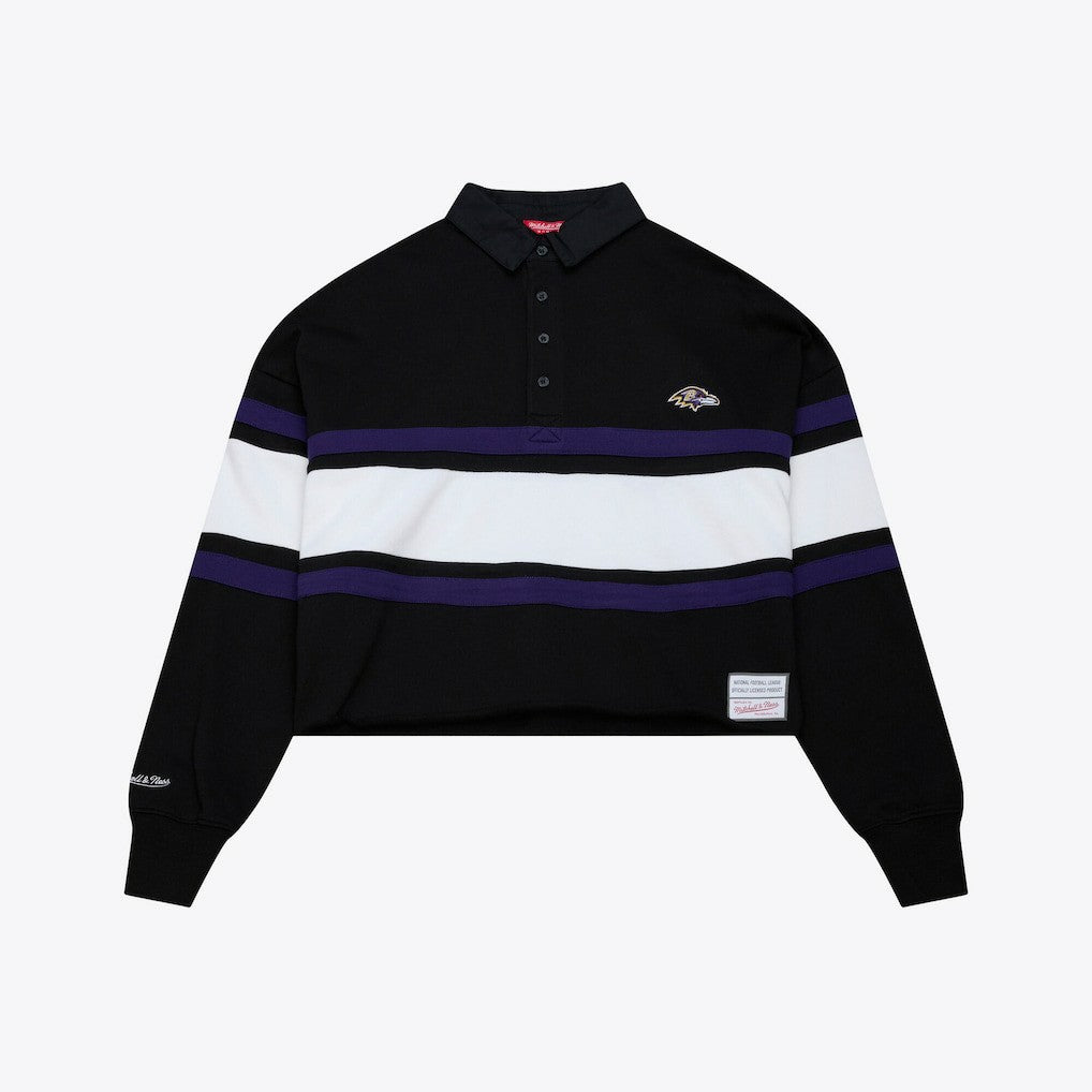 Baltimore Ravens Mitchell & Ness Women's Cropped Long Sleeve Rugby Polo