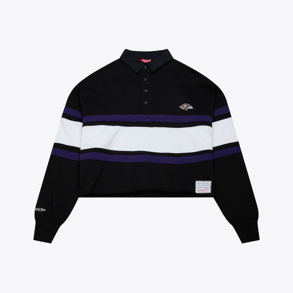 Baltimore Ravens Mitchell & Ness Women's Cropped Long Sleeve Rugby Polo