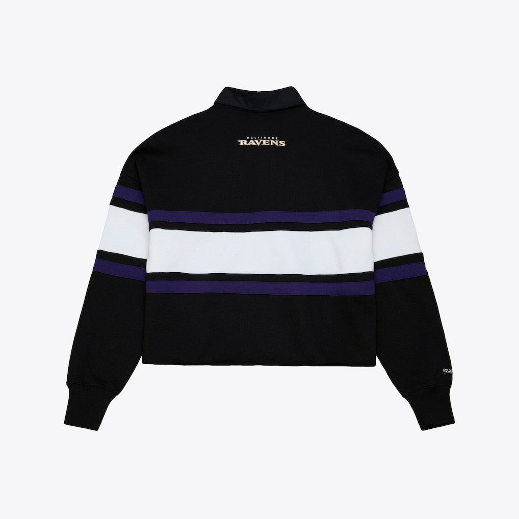 Baltimore Ravens Mitchell & Ness Women's Cropped Long Sleeve Rugby Polo