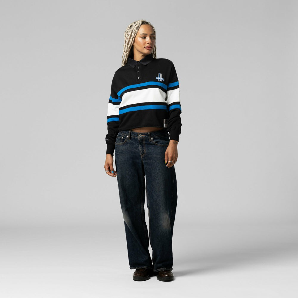 Detroit Lions Mitchell & Ness Women's Cropped Long Sleeve Rugby Polo