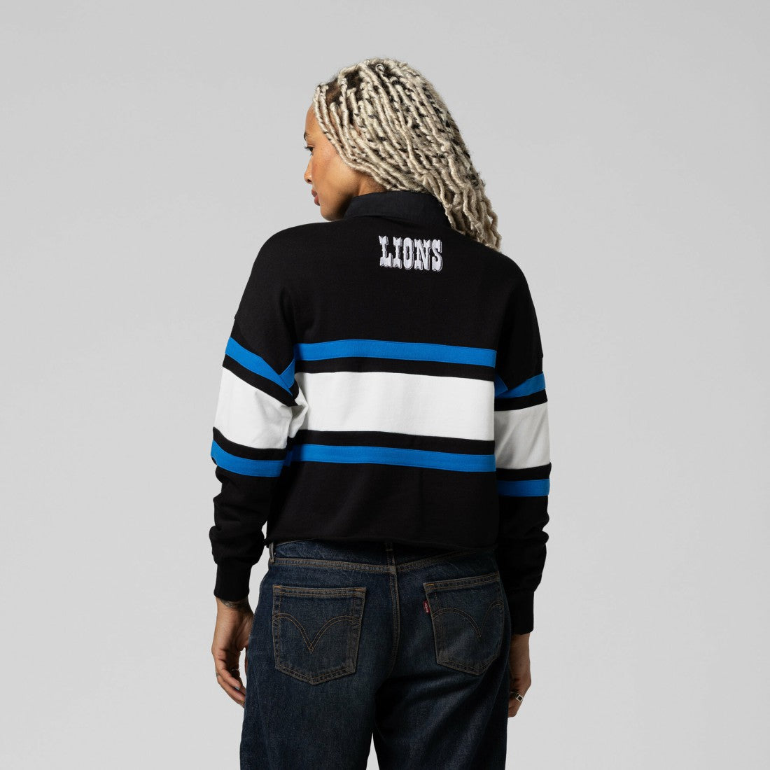 Detroit Lions Mitchell & Ness Women's Cropped Long Sleeve Rugby Polo