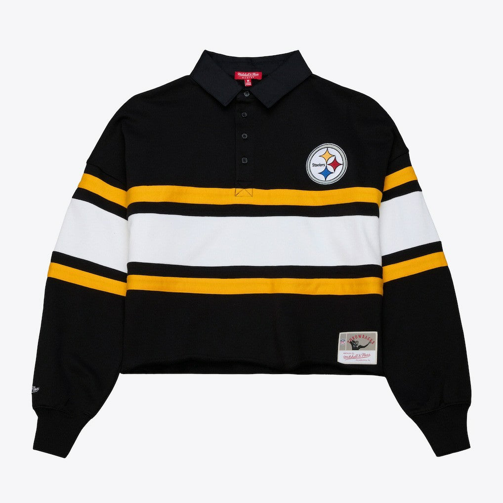 Pittsburgh Steelers Mitchell & Ness Women's Cropped Long Sleeve Rugby Polo