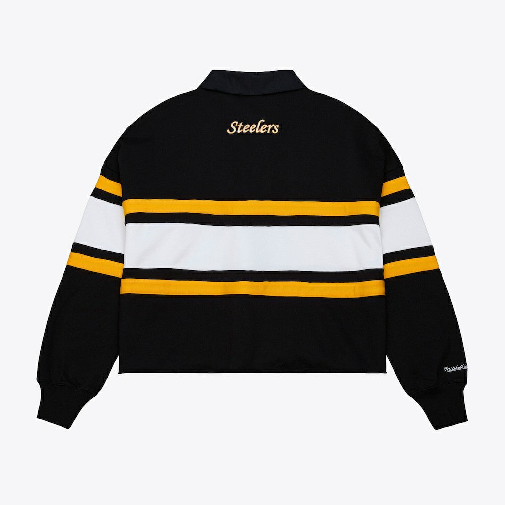 Pittsburgh Steelers Mitchell & Ness Women's Cropped Long Sleeve Rugby Polo