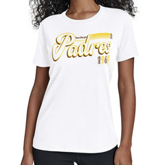 San Diego Padres Starter Women's Groovy Script Team Fitted T-Shirt | MLB Discount