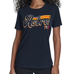 Houston Astros Starter Women's Groovy Script Team Fitted T-Shirt | MLB Sale