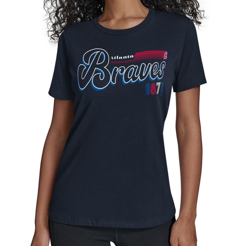 Atlanta Braves Starter Women's Groovy Script Team Fitted T-Shirt | MLB New