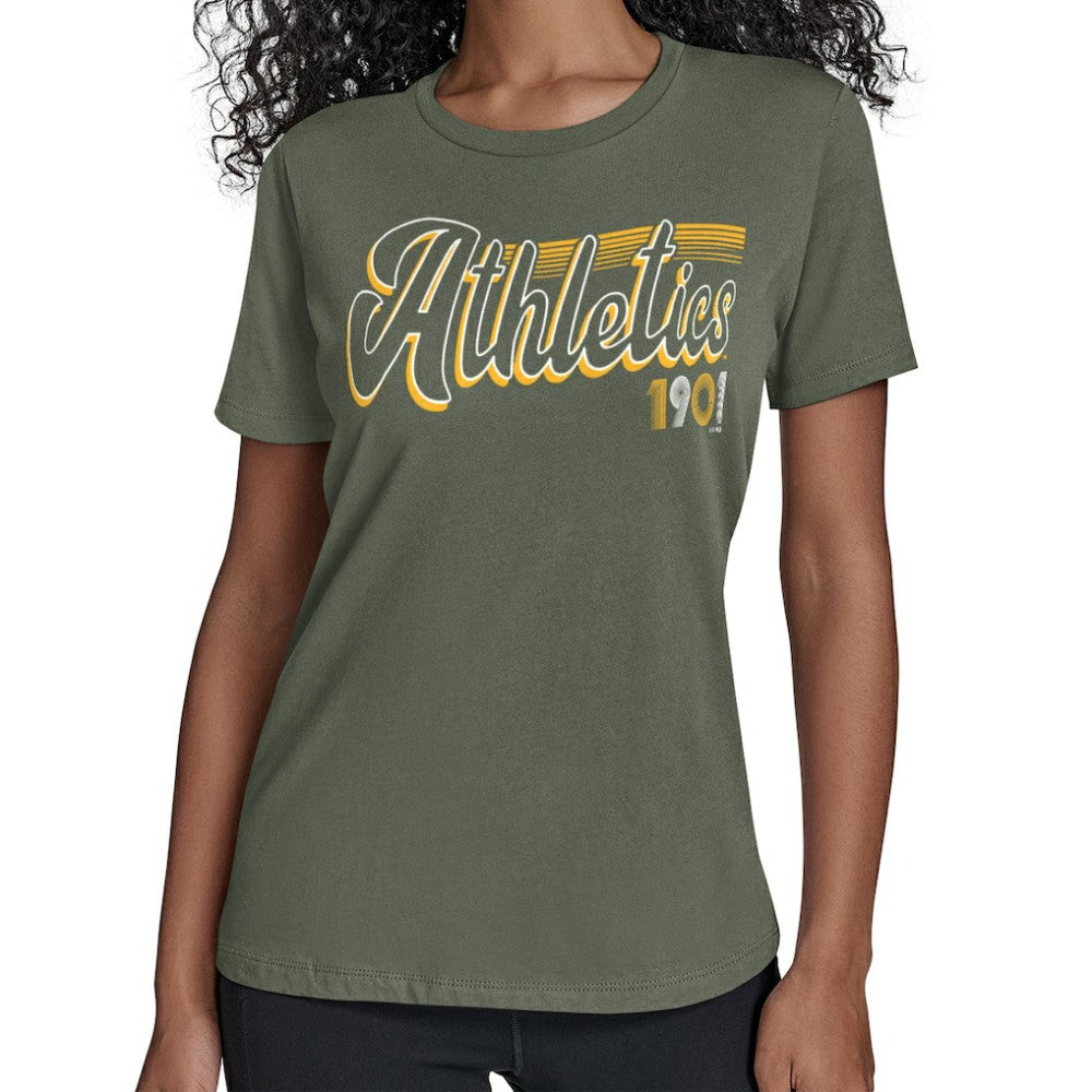 Athletics Starter Women's Groovy Script Team Fitted T-Shirt | MLB New