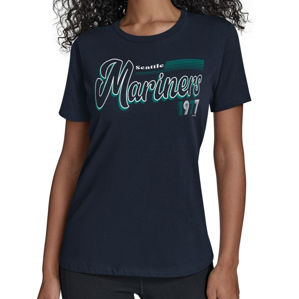 Seattle Mariners Starter Women's Groovy Script Team Fitted T-Shirt | MLB Shop