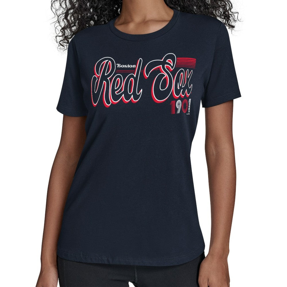 Boston Red Sox Starter Women's Groovy Script Team Fitted T-Shirt | MLB US