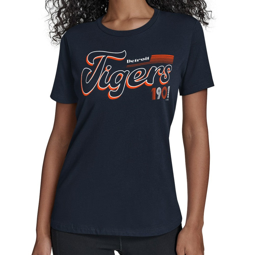 Detroit Tigers Starter Women's Groovy Script Team Fitted T-Shirt | MLB New