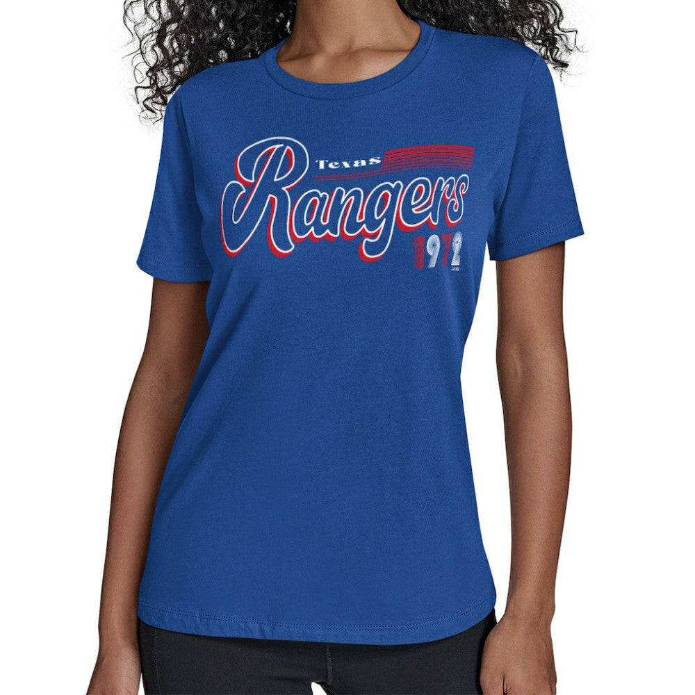 Texas Rangers Starter Women's Groovy Script Team Fitted T-Shirt | MLB US