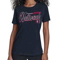 Washington Nationals Starter Women's Groovy Script Team Fitted T-Shirt | MLB Near me