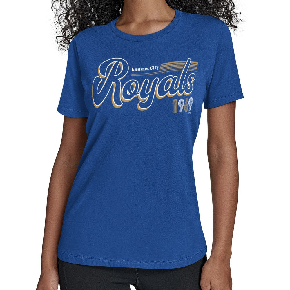Kansas City Royals Starter Women's Groovy Script Team Fitted T-Shirt | MLB Discount