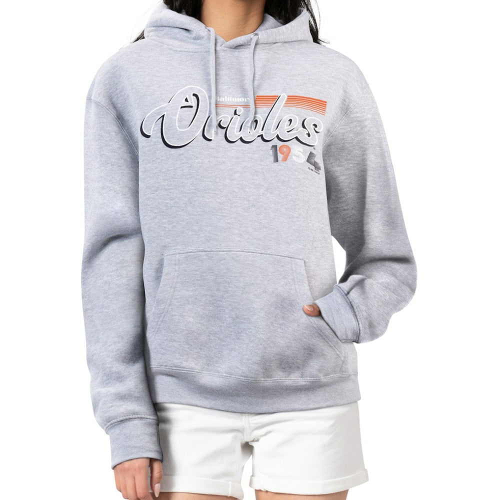 Baltimore Orioles Starter Women's Groovy Script Team Fleece Pullover Hoodie | MLB Outlet