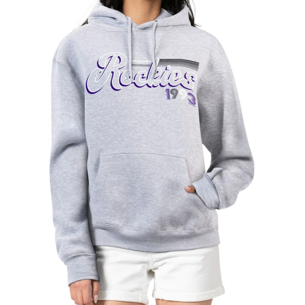 Colorado Rockies Starter Women's Groovy Script Team Fleece Pullover Hoodie | MLB Discount