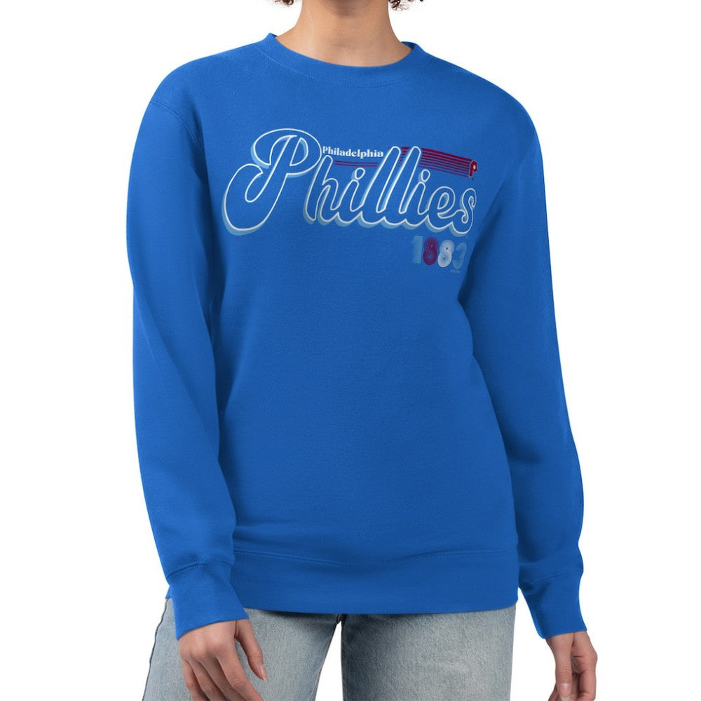 Philadelphia Phillies Starter Women's Groovy Script Team Fleece Pullover Sweatshirt | MLB Discount