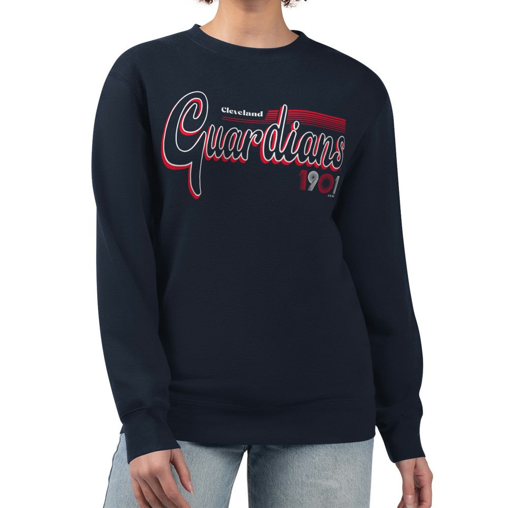 Cleveland Guardians Starter Women's Groovy Script Team Fleece Pullover Sweatshirt | MLB Shop